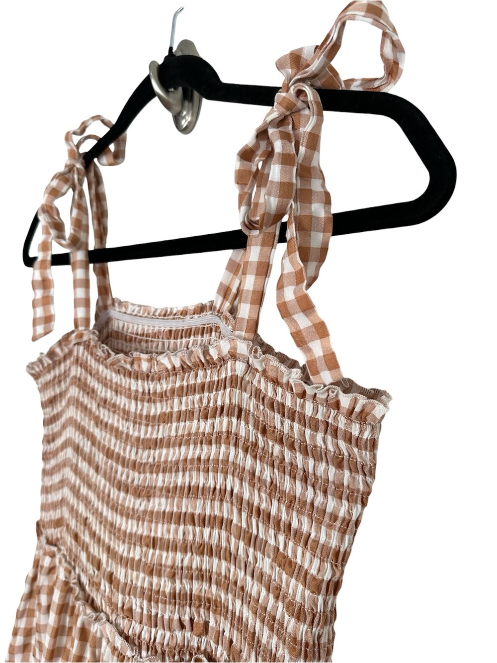 Boho Prairiecore Smocked Tiered Gingham Maxi Dress Countrycore Feminine Earthy - Picture 6 of 9